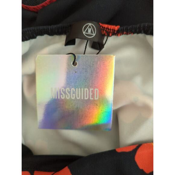 Misguided Floral Strappy Frill Hem Mini Dress - Size 10 - Black Orange Party NWT - Picture 13 of 13